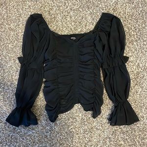 Nasty Gal Black Ruched Puff Sleeve Top